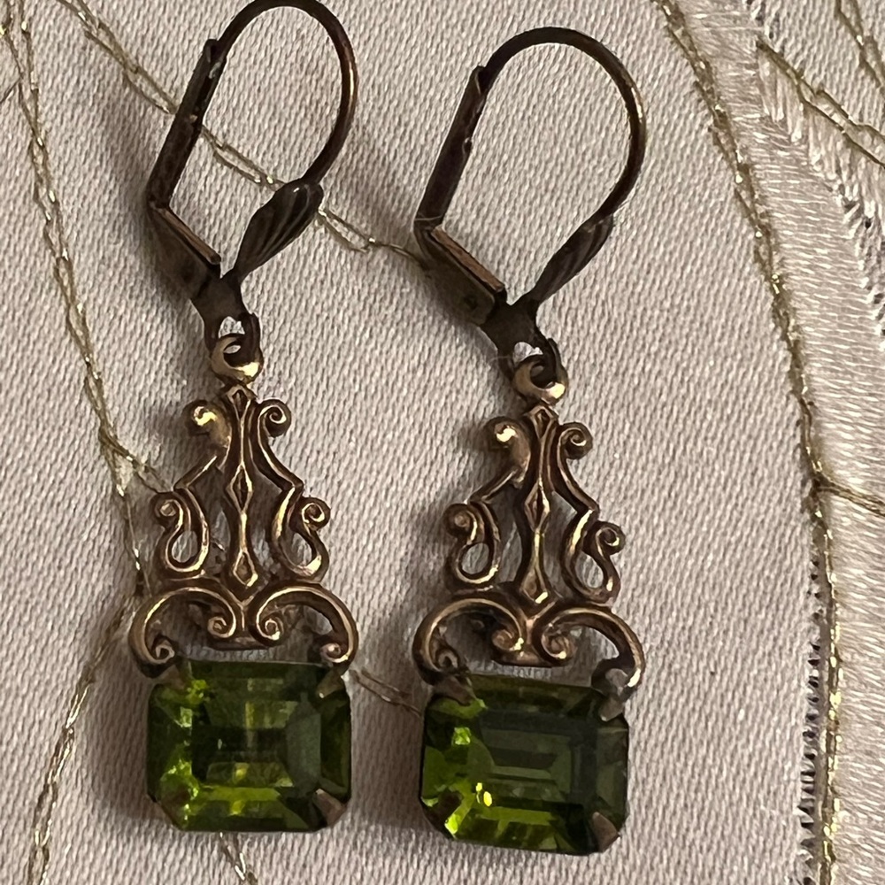 Sadie Green Victorian Revival green crystal dangle earrings